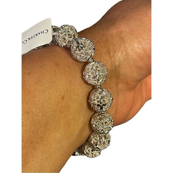 NWT Charter Club Silver-Tone Filigree Ball Stretch Bracelet - Picture 4 of 5